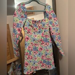 H&M Floral Dress with Puff Sleeves - Pink, Blue, Green